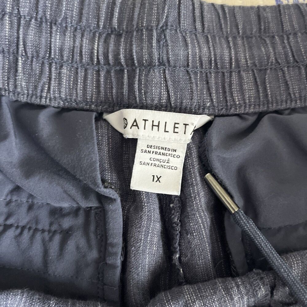 Athleta Pants Women 1x Blue Stripe Retreat Linen Split Leg Beachy Boho Casual - Picture 5 of 7